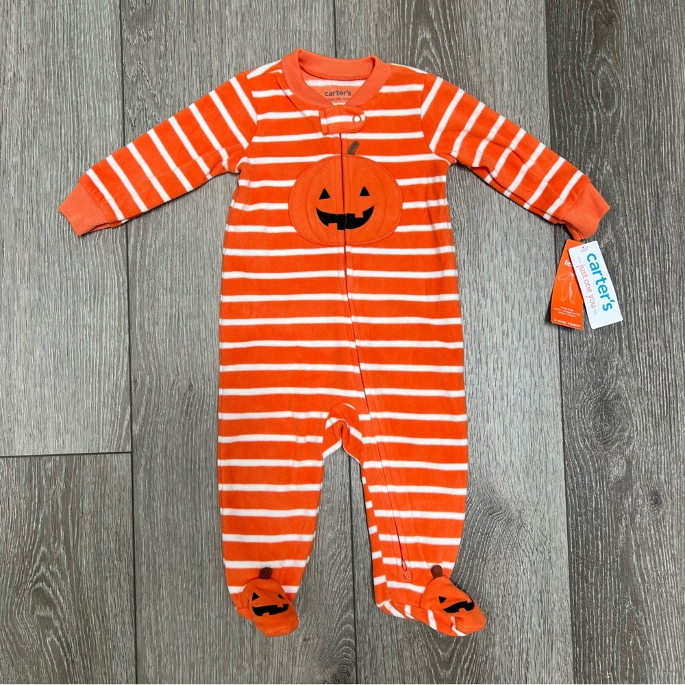 CARTERS FLEECE PUMPKIN HALLOWEEN ZIP UP FOOTED SLEEPER ORANGE 6MO NWT